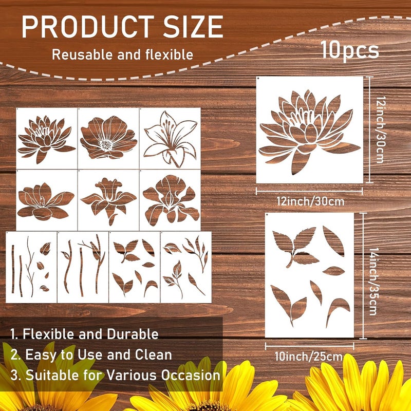 Keluna Large Flower Stencils for Painting - Lotus Iris Lily Giant Flower Stencils Template Garden Wood Fence Fabric Craft - Image 3
